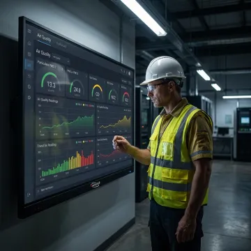 Industrial engineer reviewing air-quality data