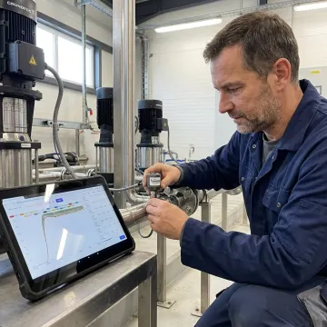 Engineer configuring a wireless temperature sensor