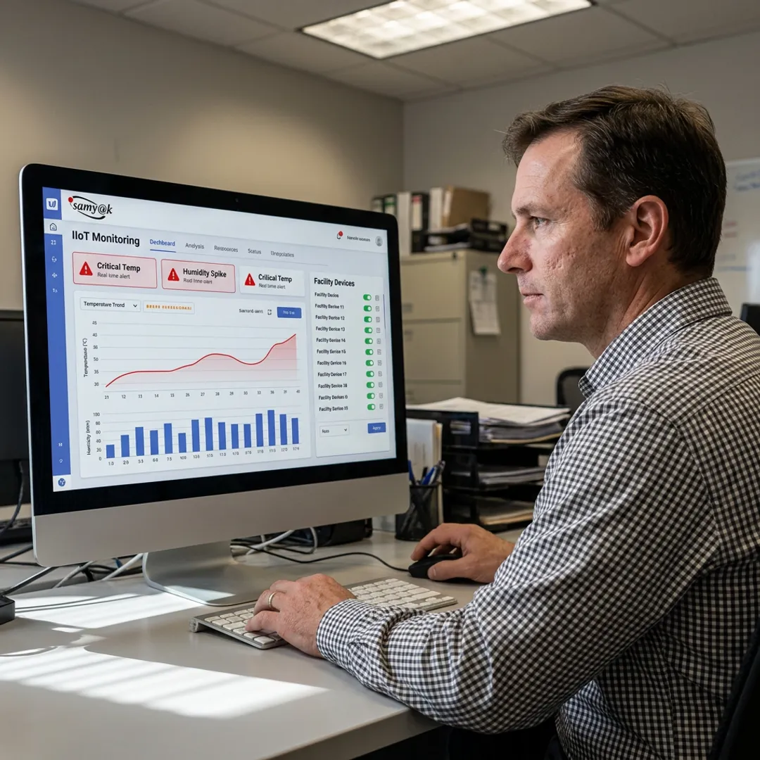 Engineer configuring an environmental monitoring dashboard
