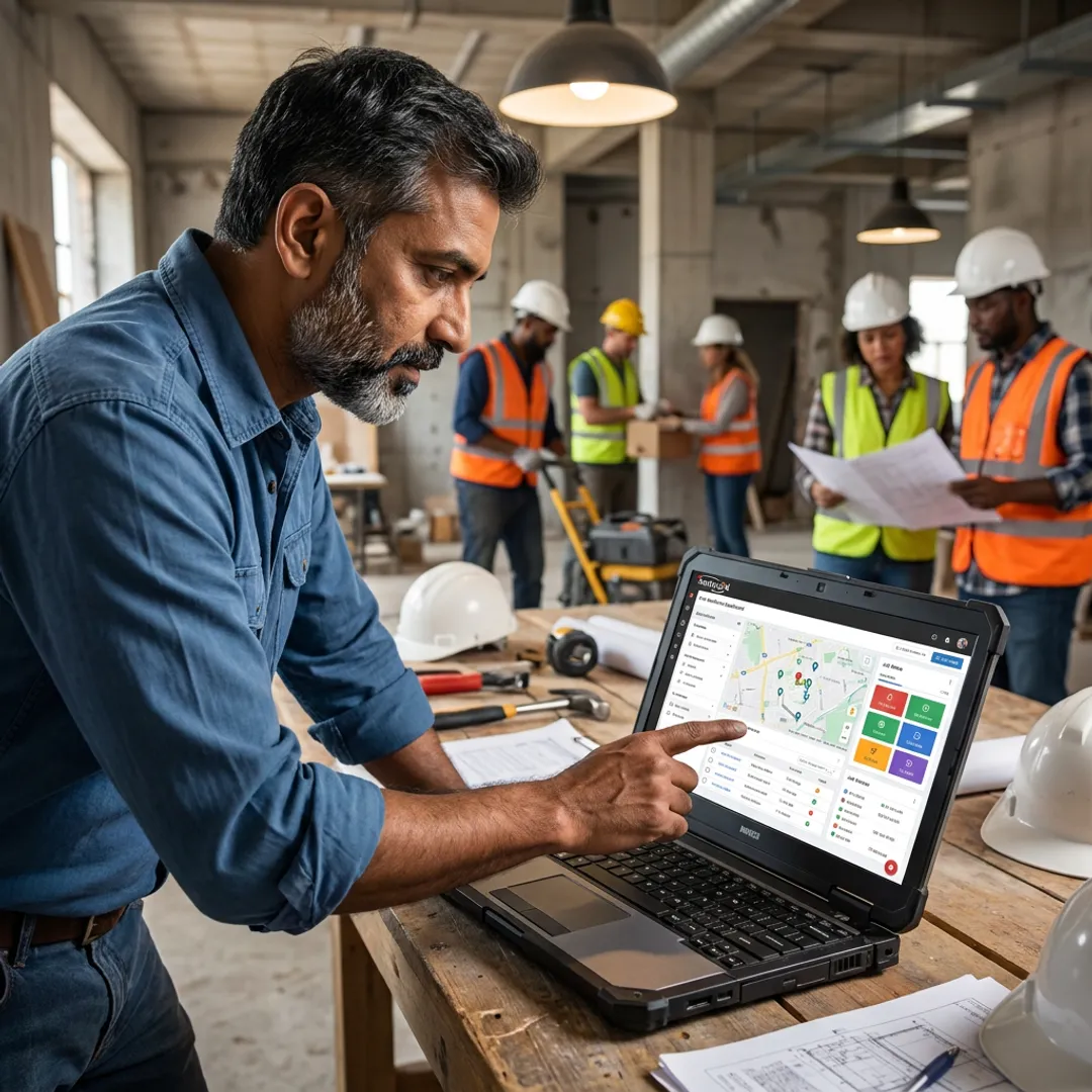 Field manager reviewing live team activity dashboard