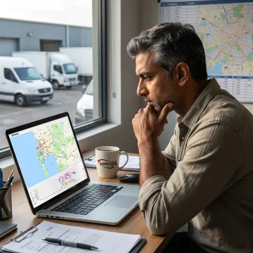 Delivery manager reviewing AI-optimized fleet routes