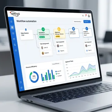Workflow automation interface on a laptop