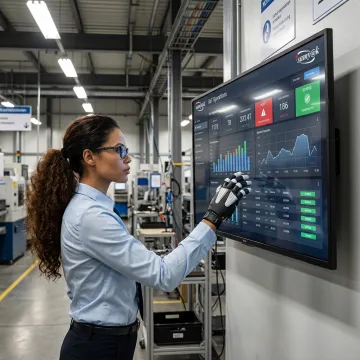 Engineer reviewing live manufacturing equipment data