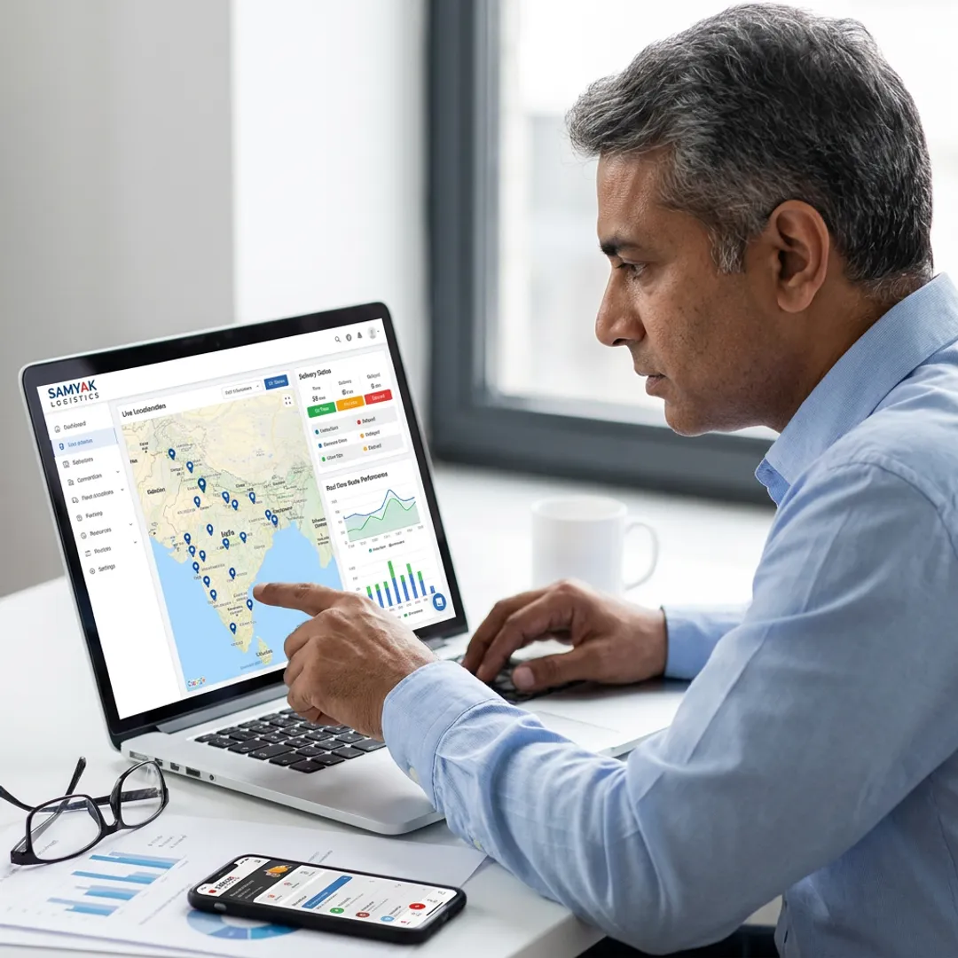 Logistics manager viewing fleet tracking dashboard
