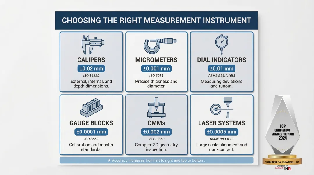 Six precision measurement instrument categories accuracy standards and best applications comparison