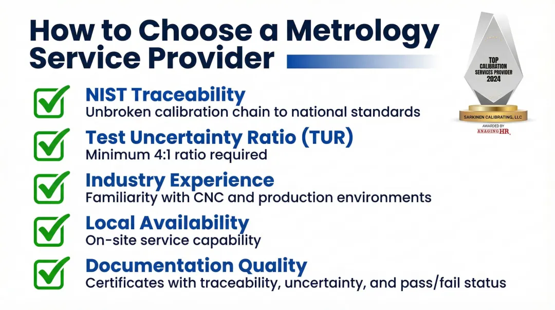 Metrology service provider selection criteria checklist with NIST traceability and TUR requirements