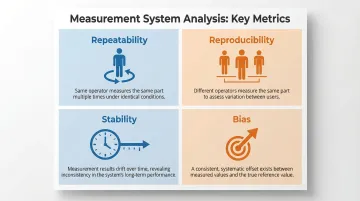 Gauge R&amp;R measurement system analysis four key metrics evaluation diagram