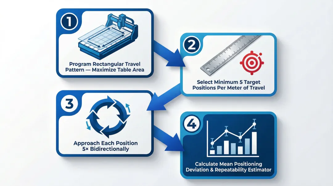 ISO 230-2 CNC positioning accuracy and repeatability test cycle step-by-step process