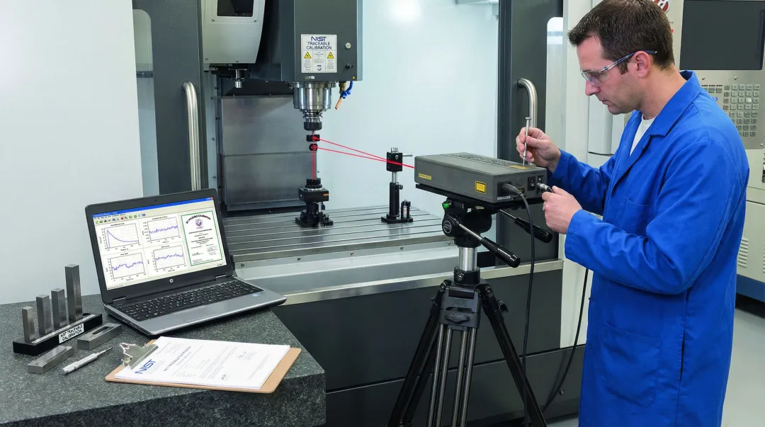 Calibration technician performing NIST-traceable precision measurement instrument verification