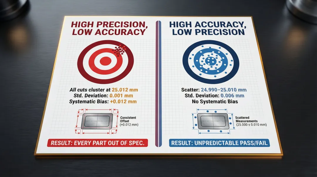 High precision low accuracy versus high accuracy low precision CNC manufacturing comparison