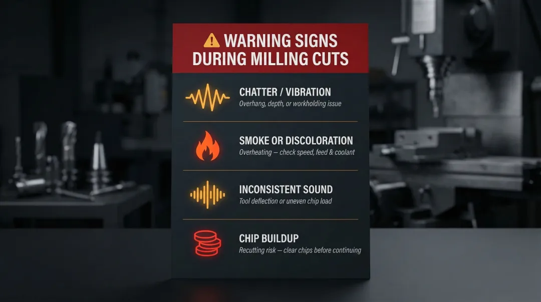 Four milling machine warning signs operators must monitor during cutting operations
