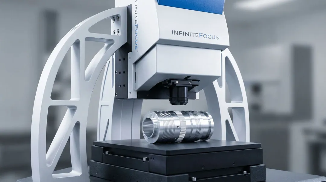 Non-contact optical profilometer measuring machined surface in laboratory setting