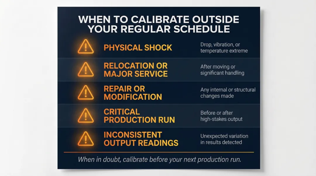 Unscheduled calibration triggers checklist for CNC manufacturing equipment maintenance