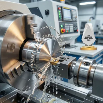 Precision CNC turning machine manufacturing a complex metal component with tight tolerances