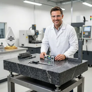 Precision surface plate being leveled and measured for flatness verification