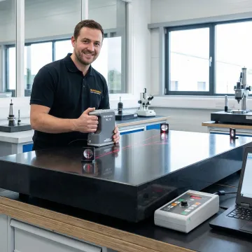 Precision surface plate calibration being performed with laser measurement equipment
