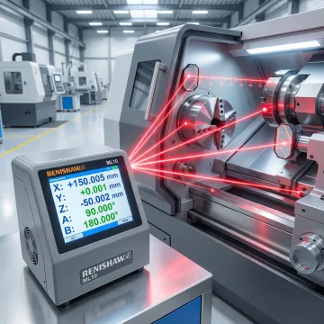 Precision CNC calibration equipment performing laser interferometry testing on manufacturing machine