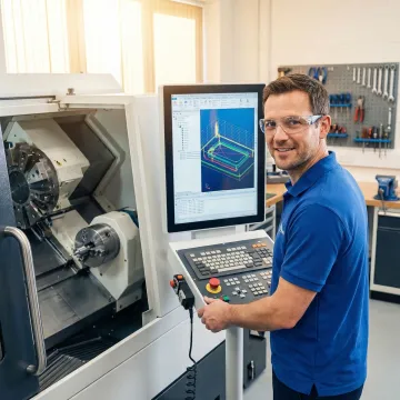 CNC machine operator receiving hands-on CAD CAM software training
