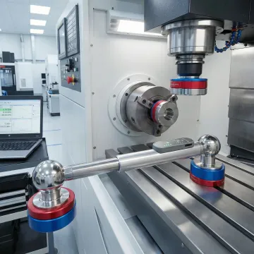 Renishaw QC20-W Ballbar system mounted on CNC machine performing circular interpolation test