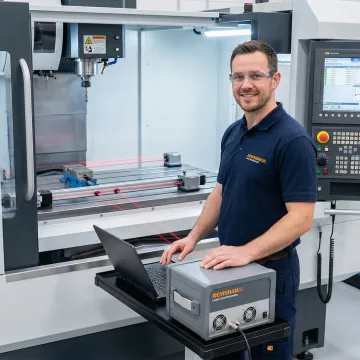 Precision laser interferometer measuring CNC machine axis accuracy