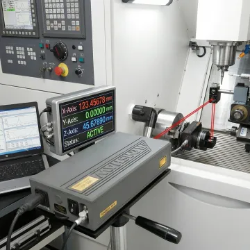 Precision laser interferometer measuring CNC machine axis accuracy