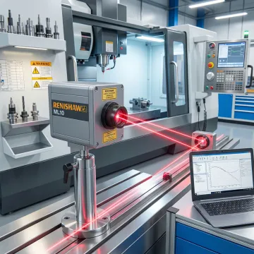 Precision CNC calibration equipment performing laser interferometry measurement on industrial machine tool