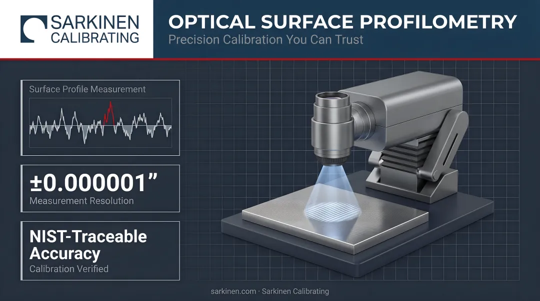 Non-contact optical profilometer measuring machined surface in laboratory setting