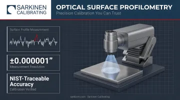 Non-contact optical profilometer measuring machined surface in laboratory setting