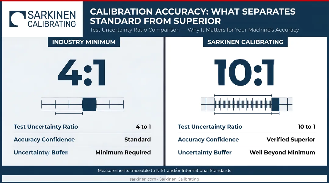 Test uncertainty ratio 4-to-1 versus 10-to-1 accuracy comparison for calibration confidence