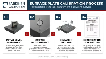 Four-step professional surface plate calibration process flow infographic