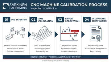 4-phase professional CNC machine calibration process flow from inspection to validation