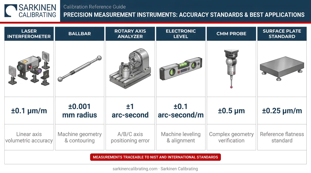 Six precision measurement instrument categories accuracy standards and best applications comparison