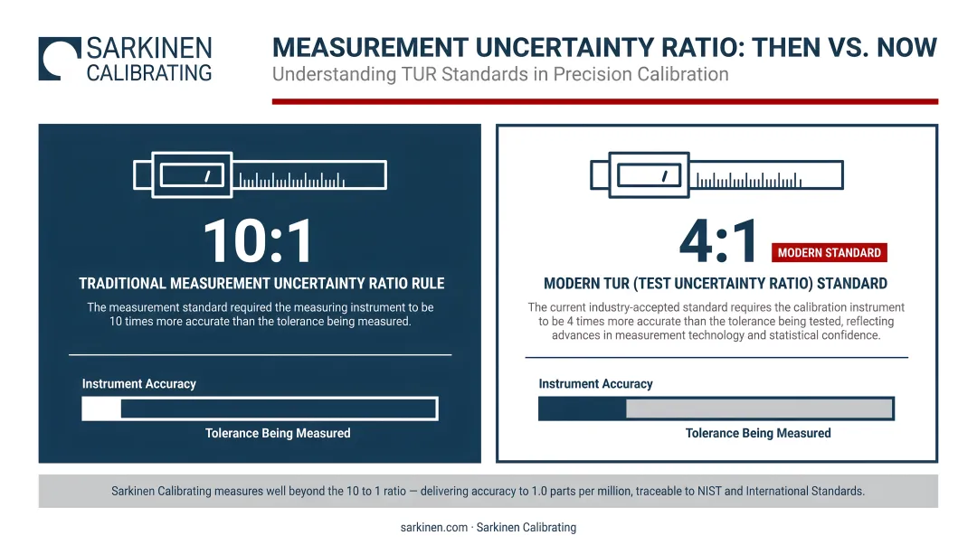10-to-1 measurement uncertainty ratio rule versus 4-to-1 TUR modern standard comparison