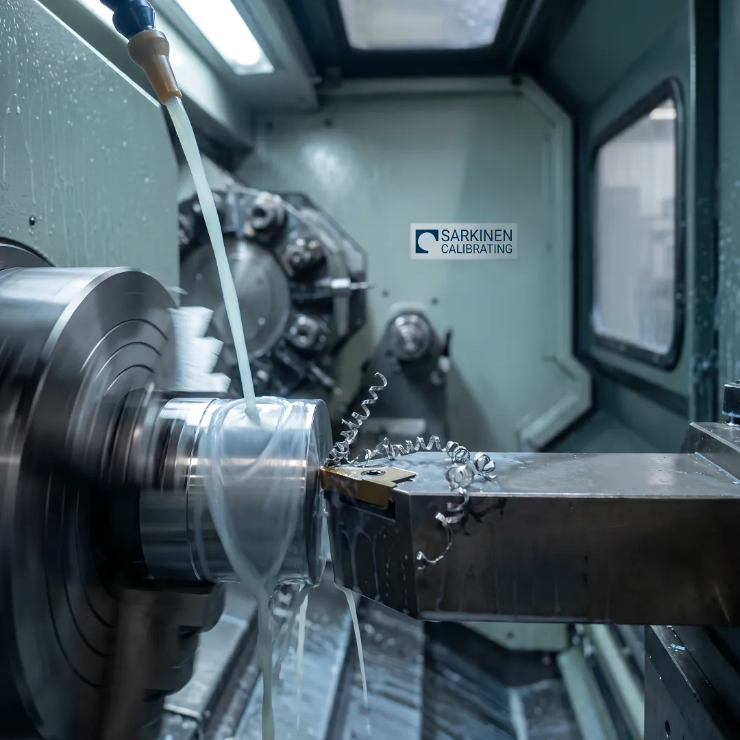 Precision CNC turning machine manufacturing a complex metal component with tight tolerances