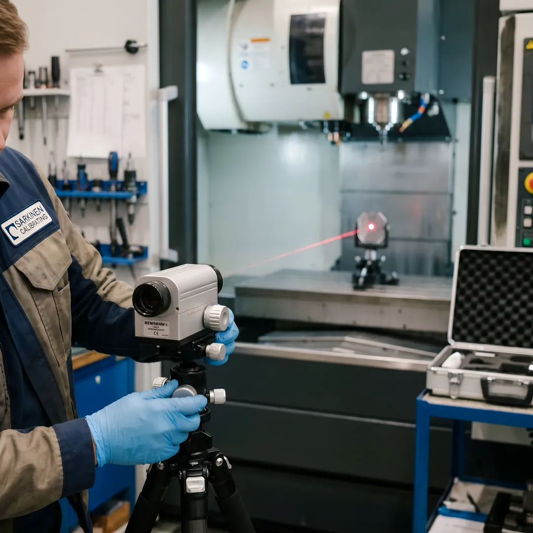 Laser interferometer measurement system calibrating CNC machine linear axis accuracy
