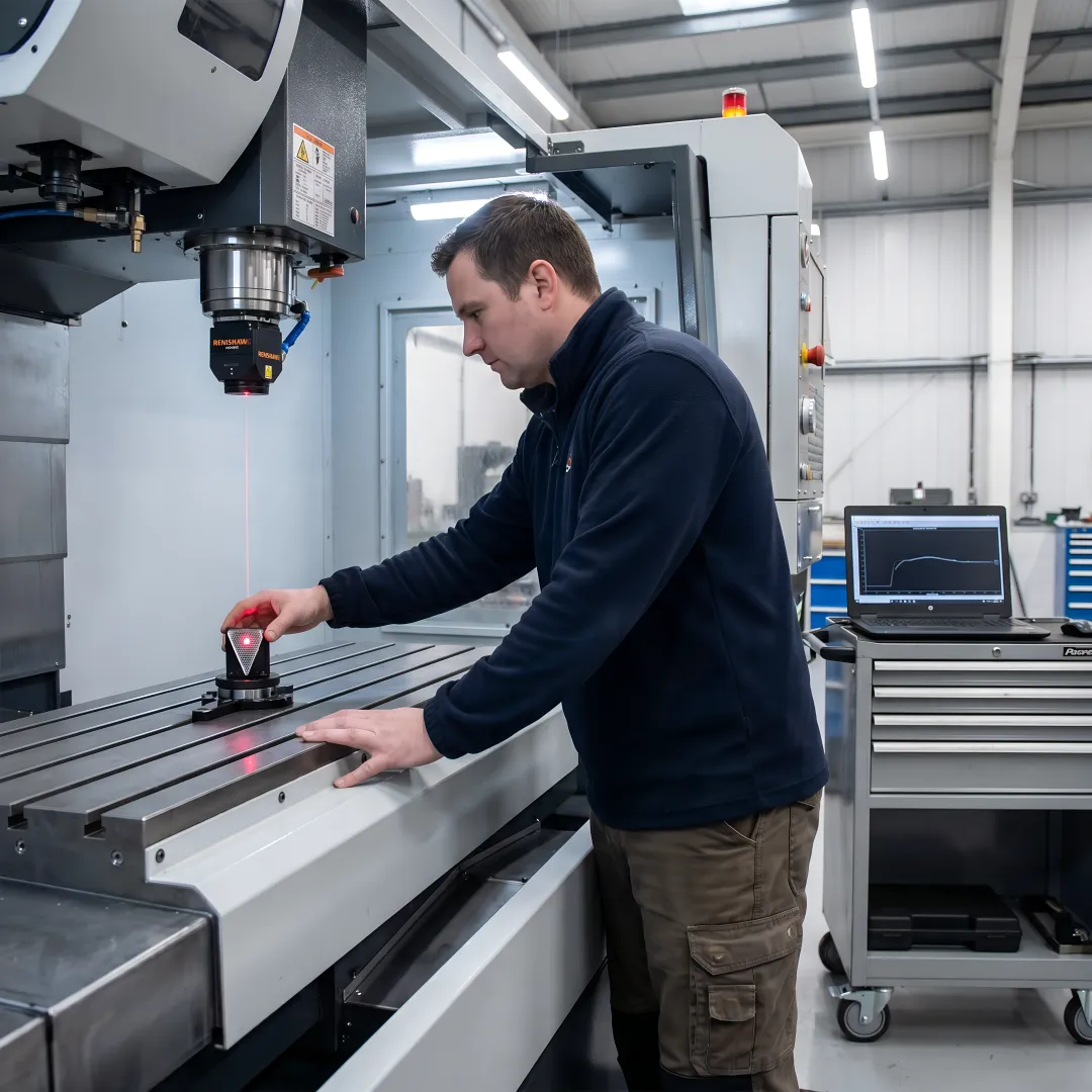 Precision laser interferometer measuring CNC machine accuracy
