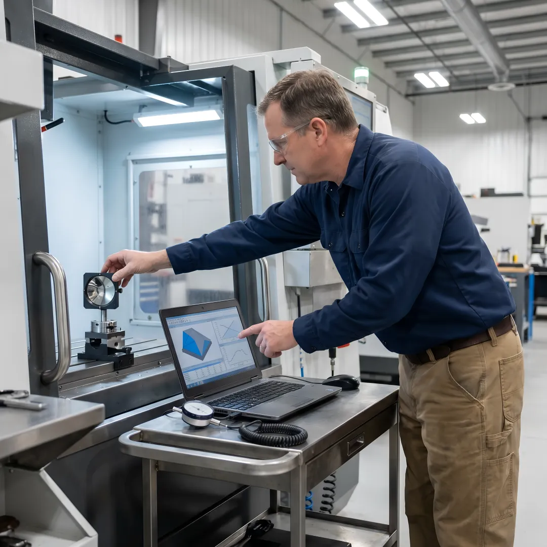 CNC machine calibration process with measurement equipment