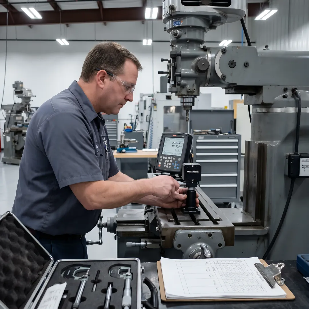 CNC machine calibration measurement process with laser equipment