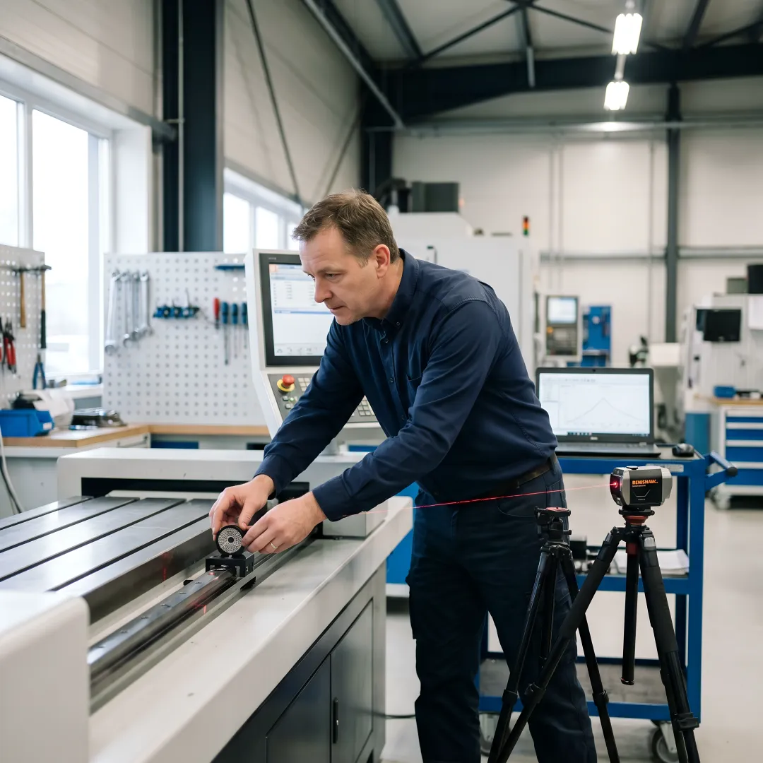 Precision laser interferometer measuring CNC machine axis accuracy