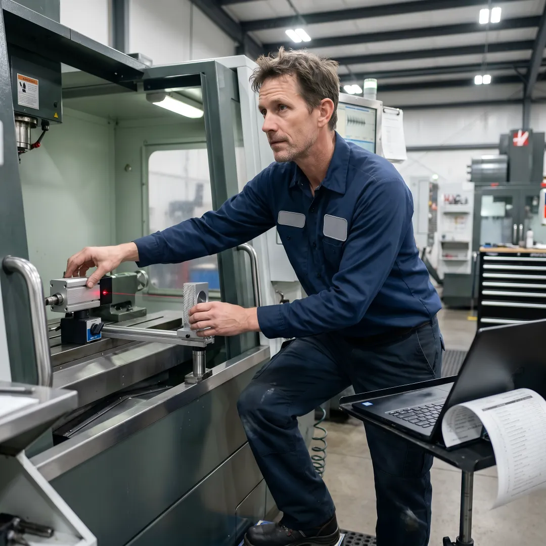 Precision laser calibration equipment measuring CNC machine accuracy