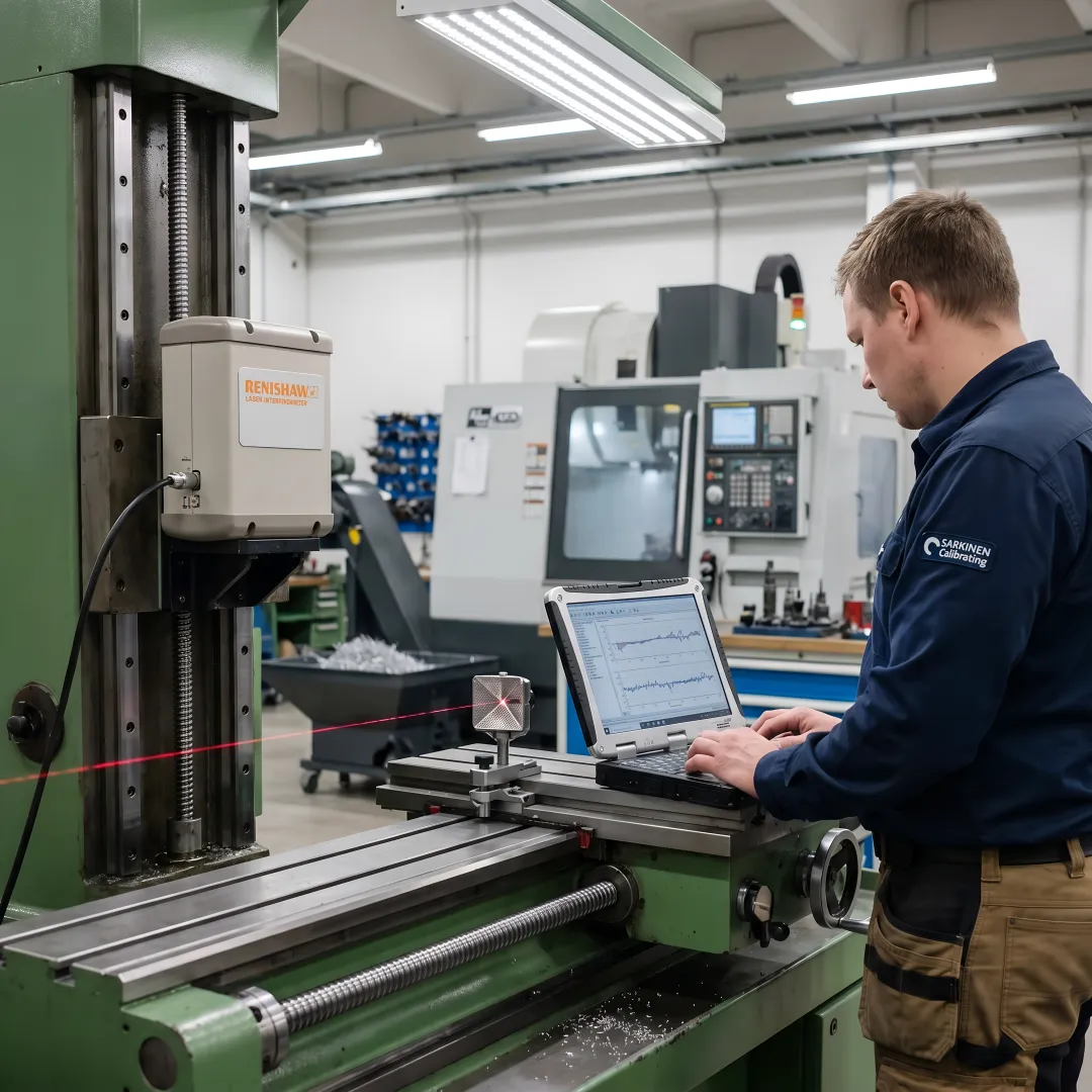 Precision laser calibration equipment measuring CNC machine tool accuracy