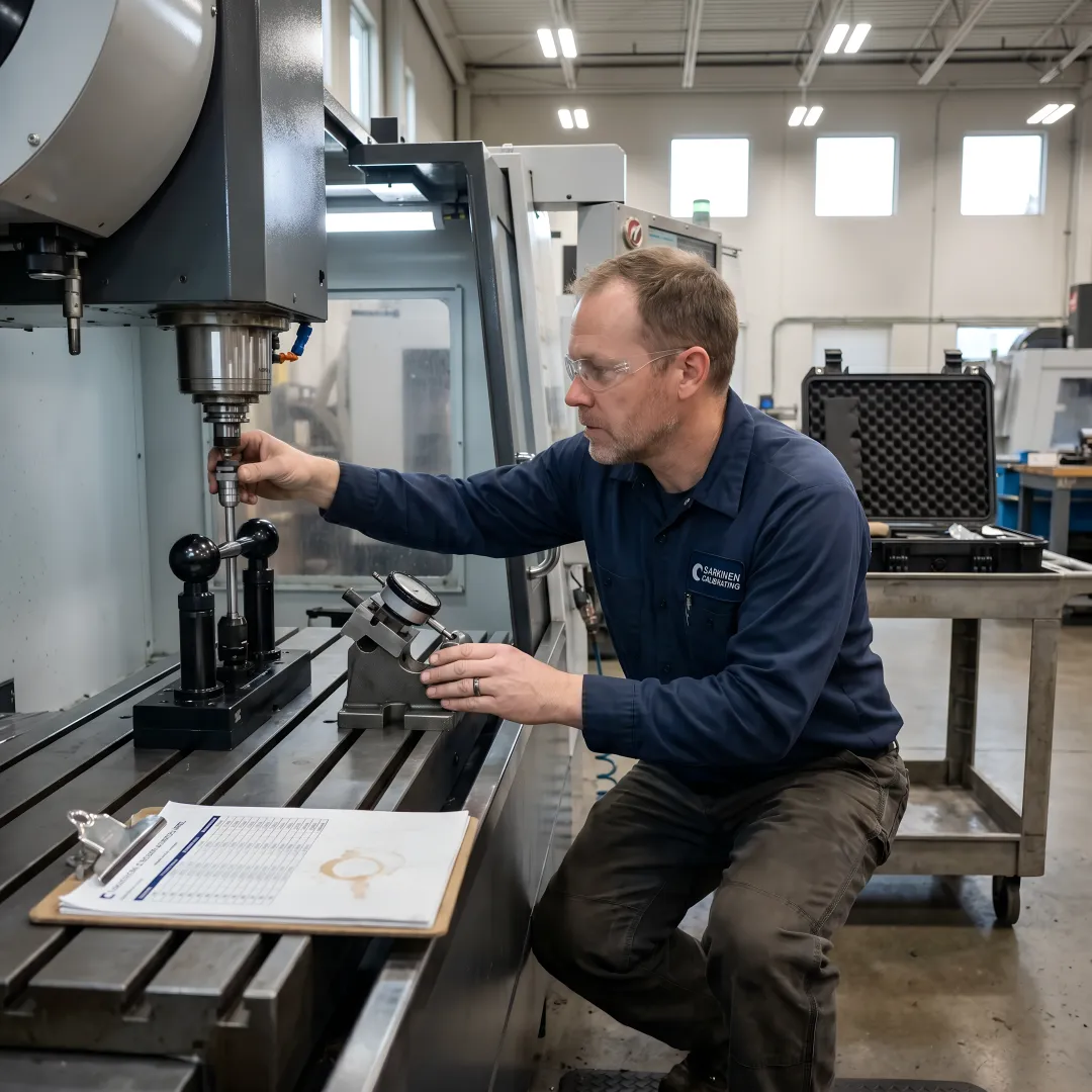 Manufacturing technician receiving hands-on CNC machine training in precision machining facility