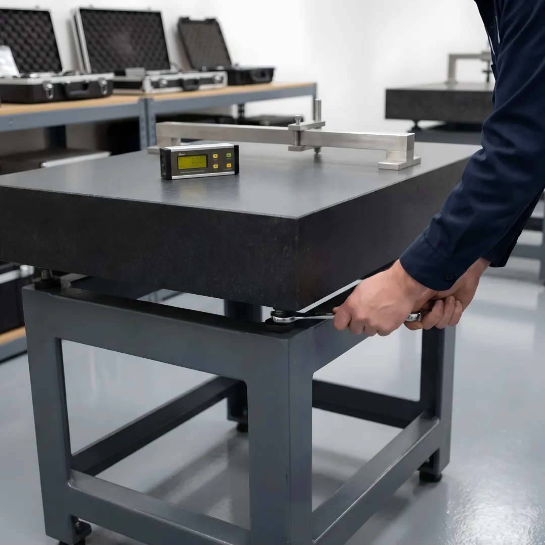 Precision surface plate being calibrated with measurement equipment