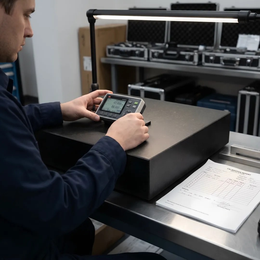 Precision surface plate flatness verification with calibration equipment