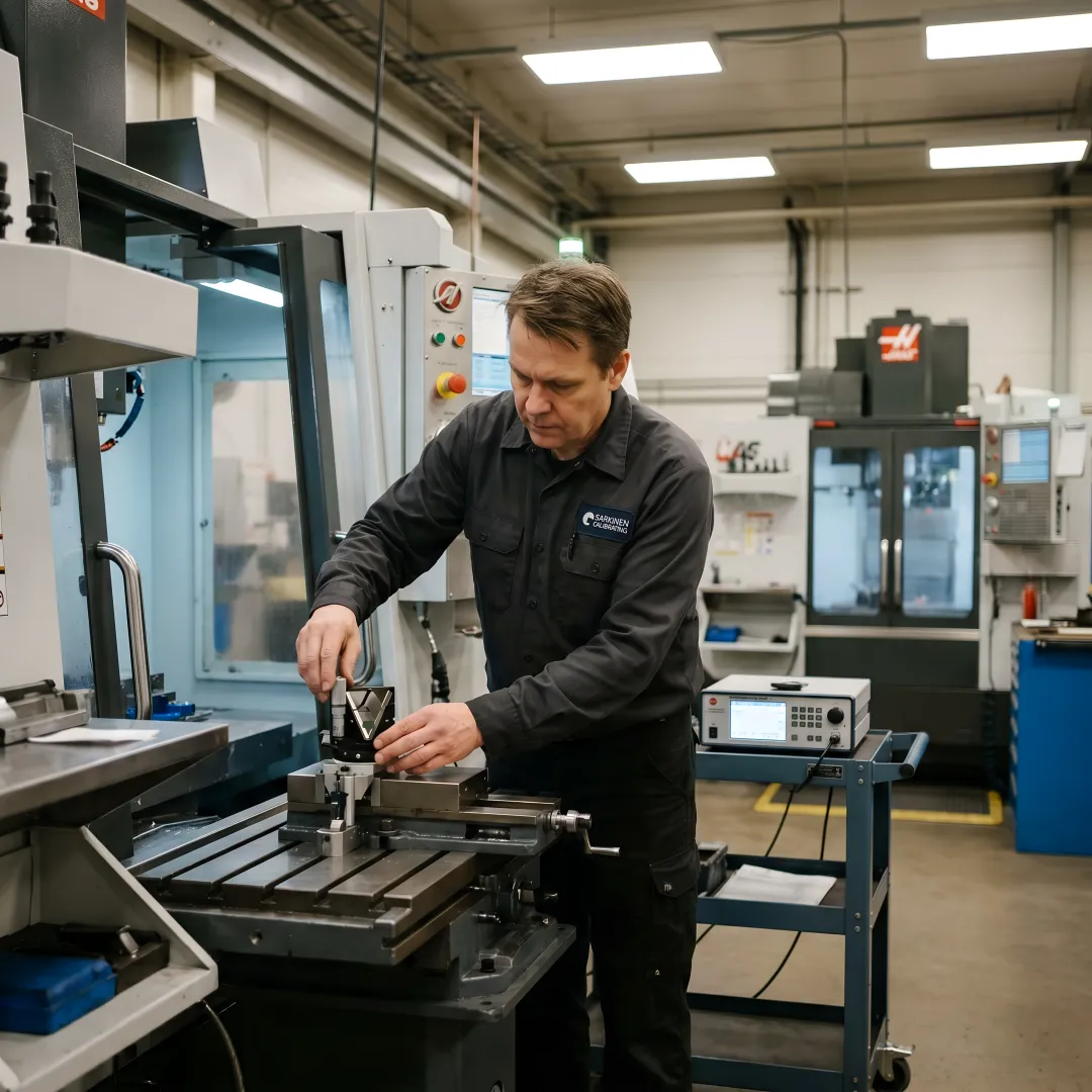 CNC machine undergoing precision laser calibration testing