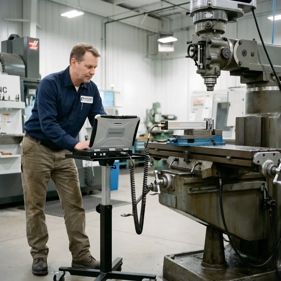 Precision laser measurement system verifying CNC machine axis accuracy