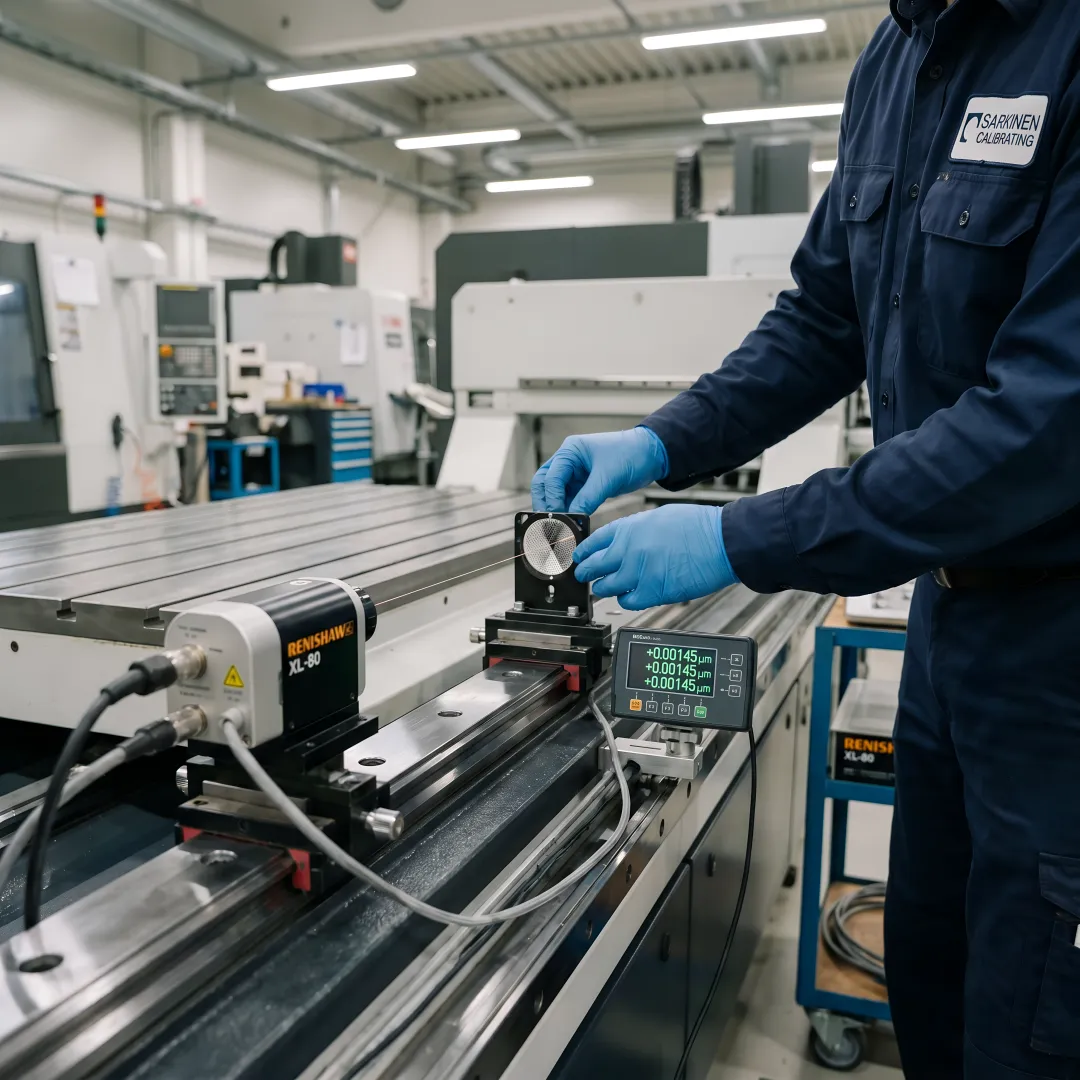 Precision laser measurement equipment calibrating CNC machine axis