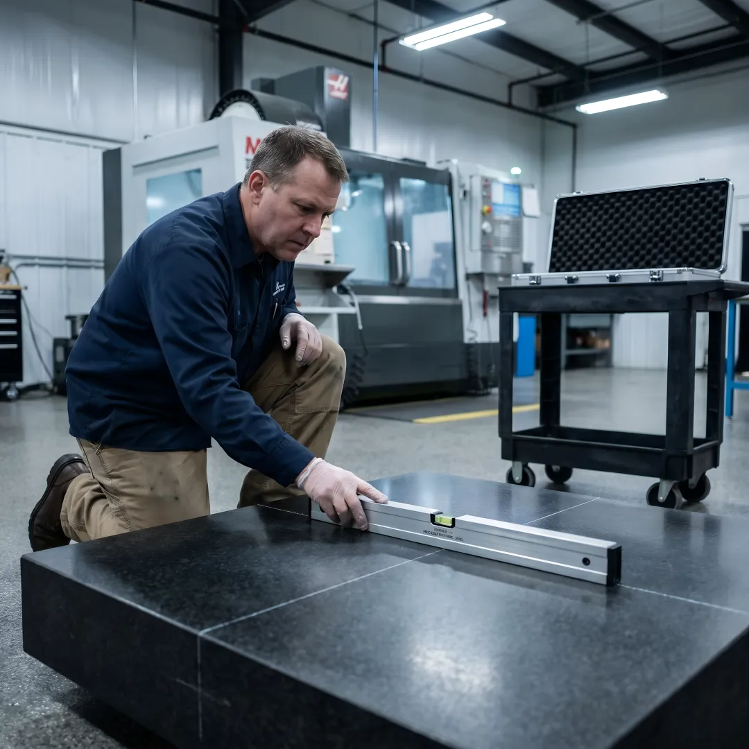 Precision surface plate calibration being performed with laser measurement equipment