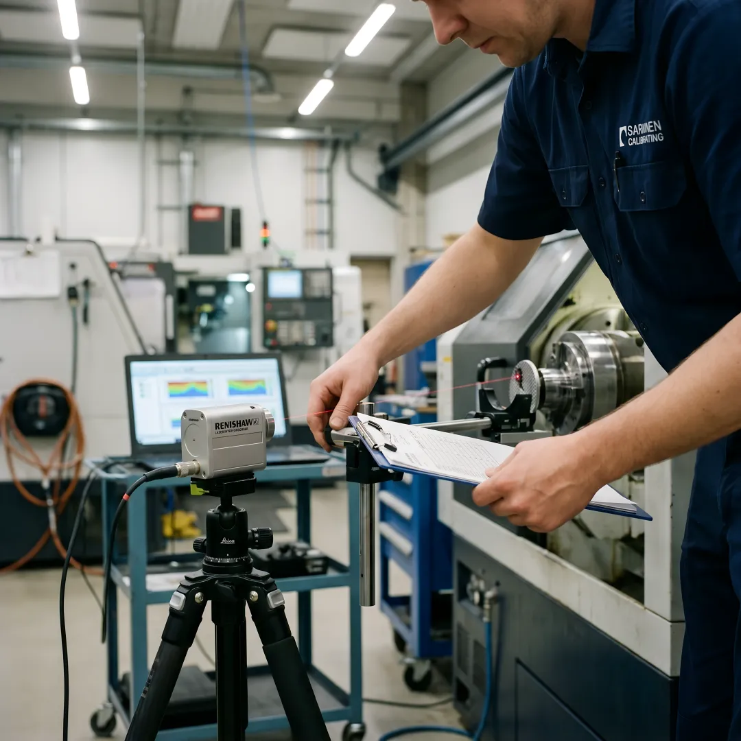 Laser interferometer measuring CNC lathe axis accuracy