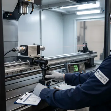 CNC machine being calibrated with laser measurement system